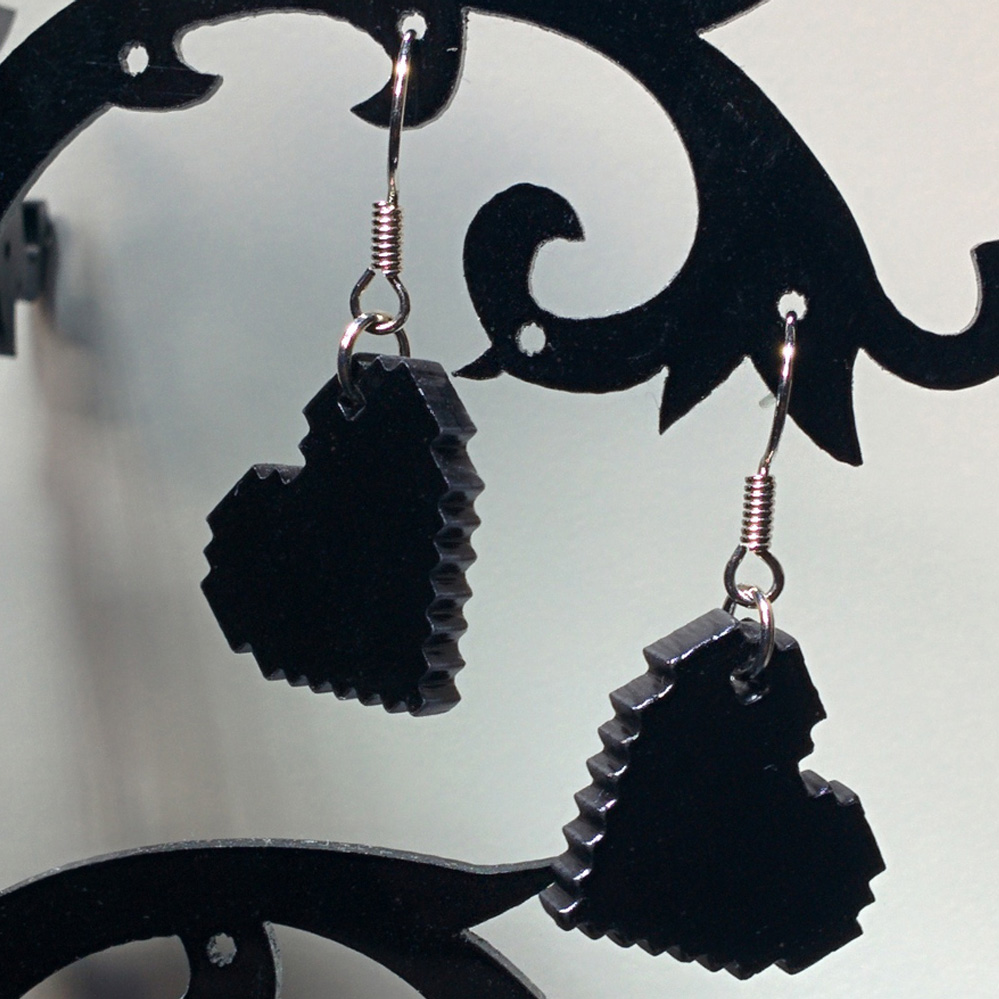 Black Pixel Heart Laser Cut Acrylic Earrings